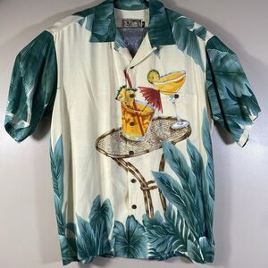 Tori Richard Mens Hawaiian Shirt Medium Multicolor Drinks Martini Mai Tai USA